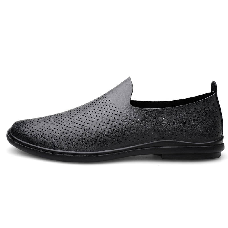 WENNAI Top Grain Cow Leather Casual Shoes Men's Black