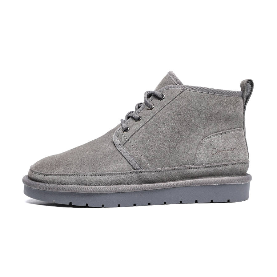 C°BANNER Cow Split Leather Comfortable Fleece Lined Thermal Minimalist Style Versatile Crew Snow Boots Men's Gray