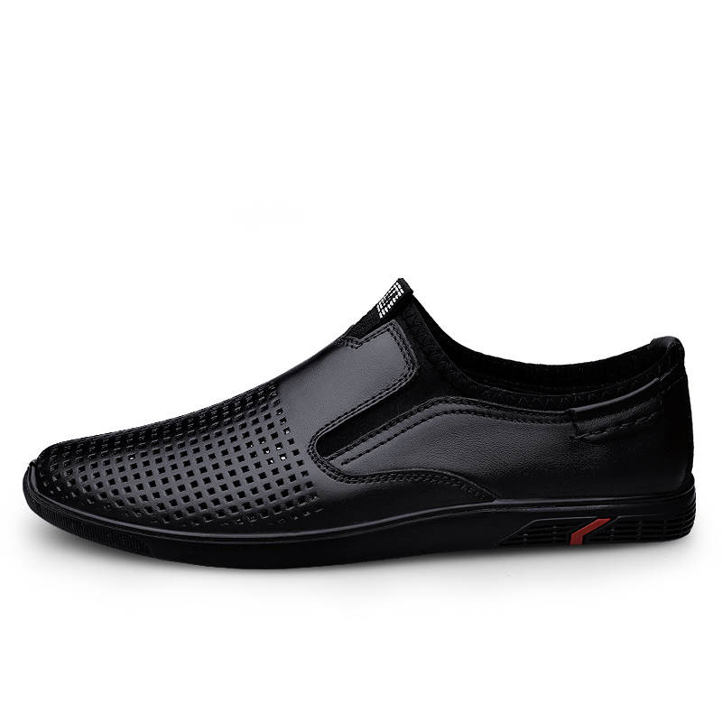 YINGLUNQISHI Top Grain Cow Leather Casual Shoes Men's Black