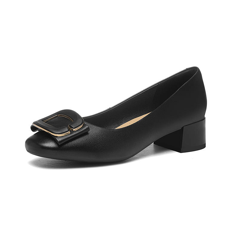 JINSITU Top Grain Cow Leather Chunky Heel High Heels Women's
