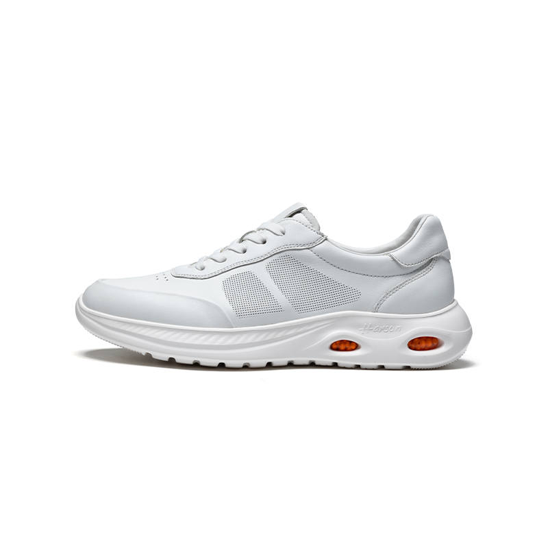 HARSON Cow Leather Slip Resistant, Abrasion Resistant, Breathable Low top Casual Shoes Men's White