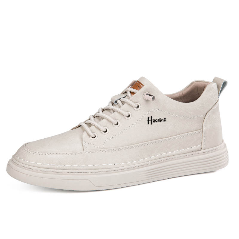 HAOXING Cow Split Leather Casual Shoes Men's Beige