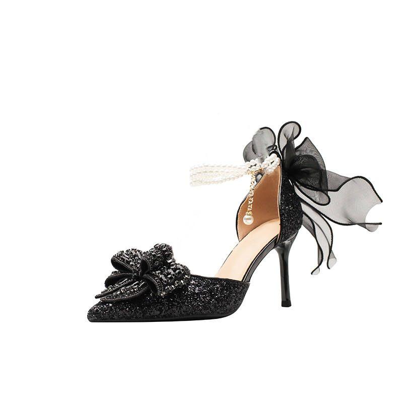 Zubumei Leather Slim Heel High Heels Women's Black