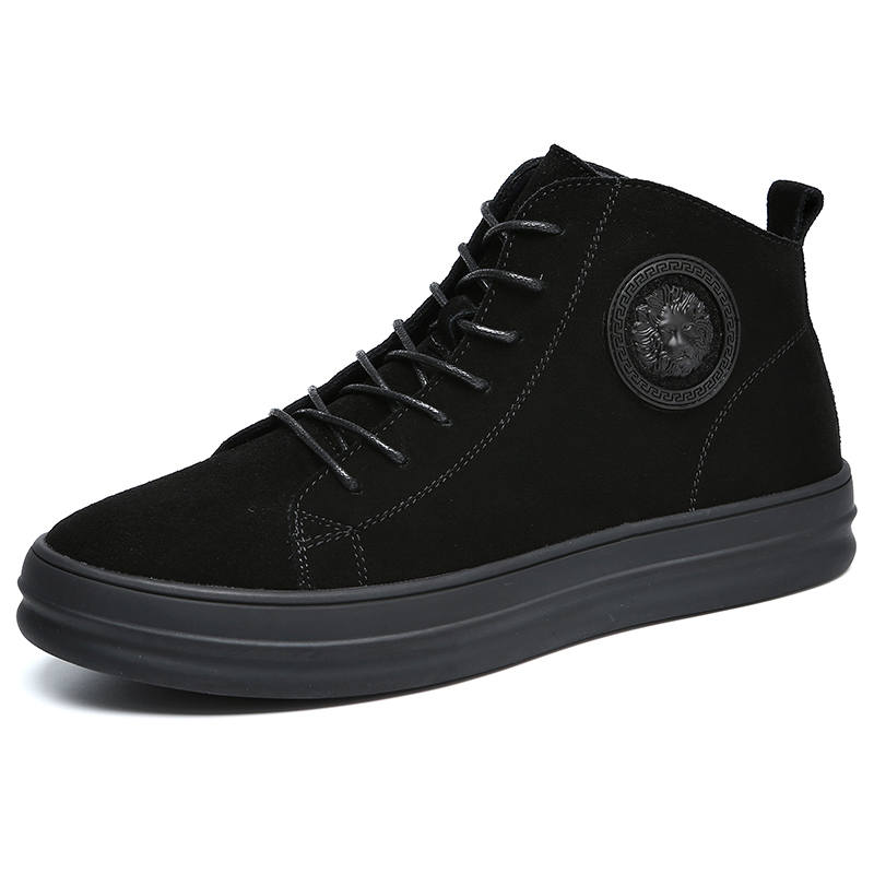 Devanro Cow Suede Trendy Fashion Fleece Lined Versatile High Top Suede Martin Ankle Boots Men's Black