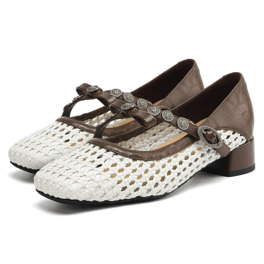 Safiya Cow Split Leather Chunky Heel Mary Jane Shoes Women's