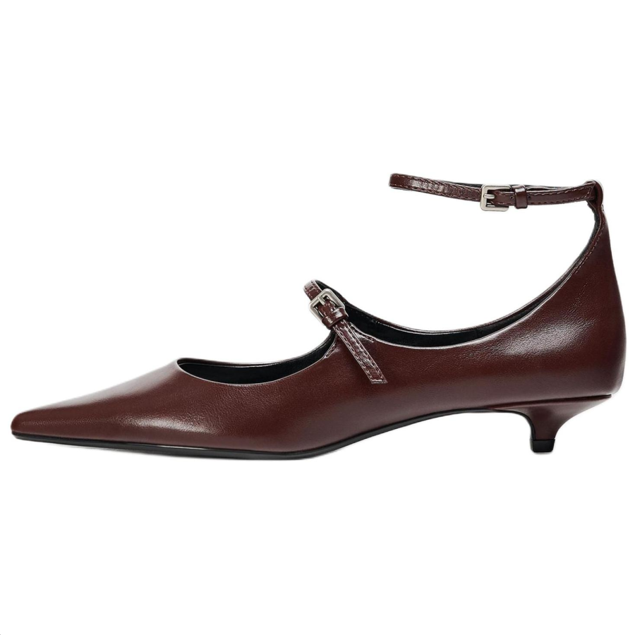 ZARA Pu Mary Jane Shoes Women's Dark Red Color