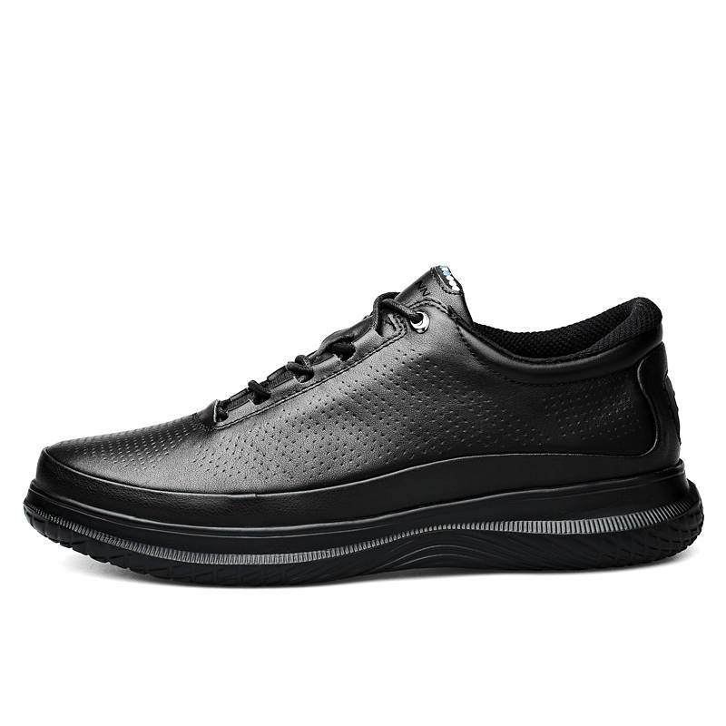 WENNAI Top Grain Cow Leather Low top Casual Shoes Men's Black