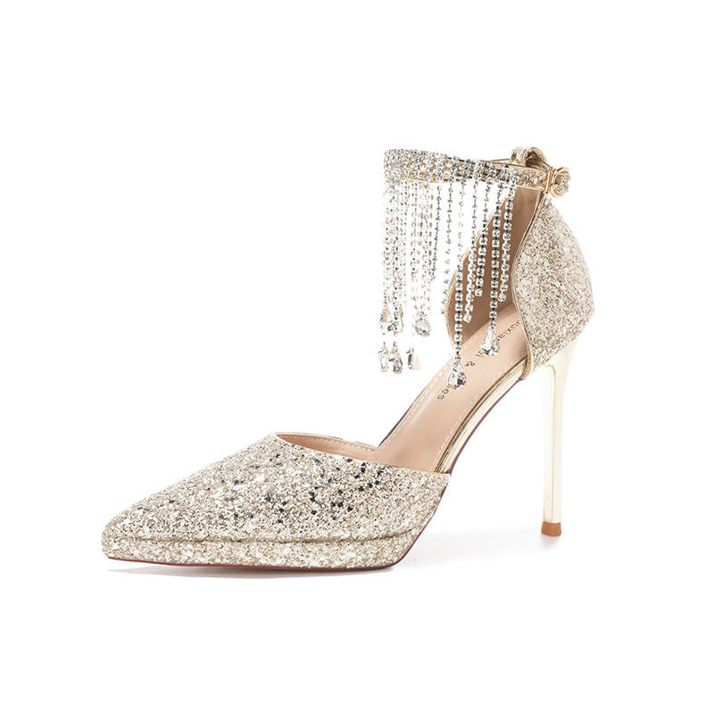 WEISHIBANGWEI Shinny Leather Slim Heel High Heels Women's