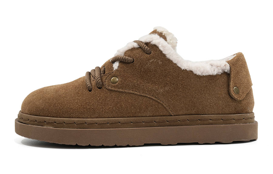 EBLAN Leather, Cow Leather Fleece Lined Flat Comfortable Abrasion Resistant Casual Shoes Women's Khaki