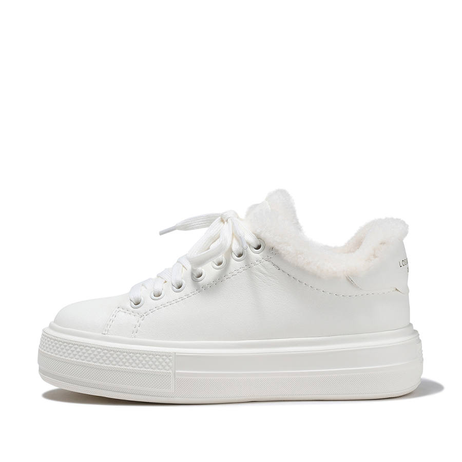BELLALILY Fleece Lined Versatile Classic Fashion Low top Skateboard Shoes Women's White