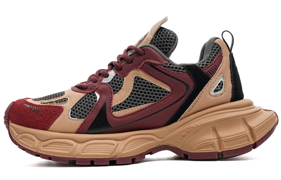EBLAN Cow Split Leather Low top Chunky Sneakers Women's Wine Wood Red Apricot