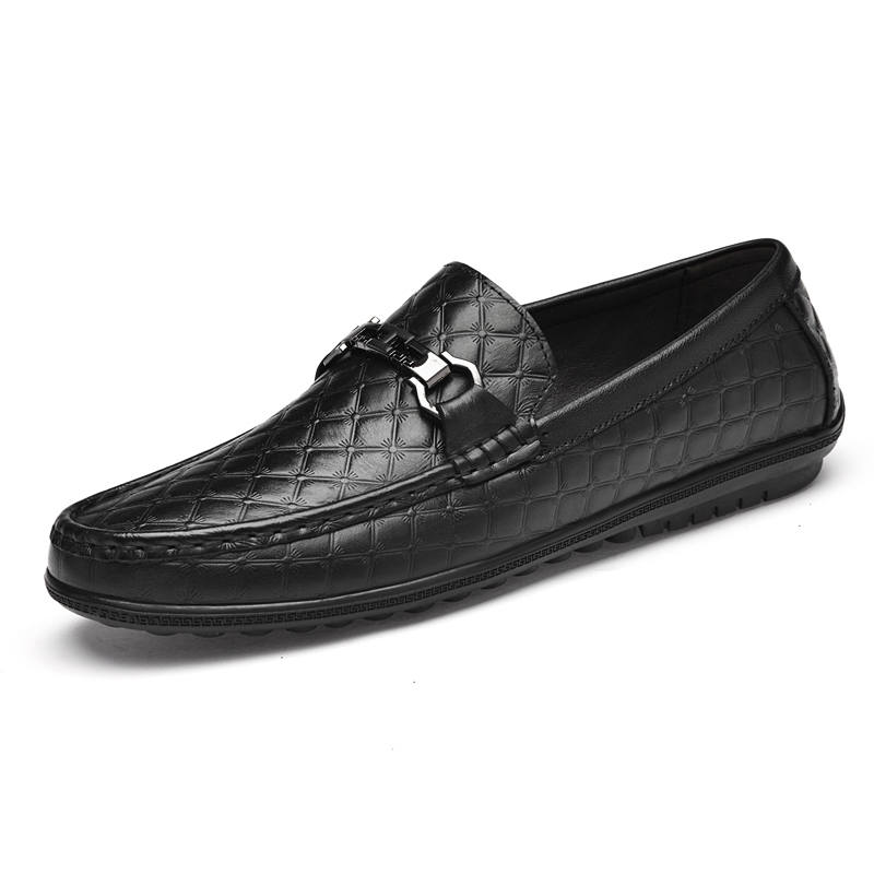 DUNNU Top Grain Cow Leather Gommino Loafers Men's Black Stripes