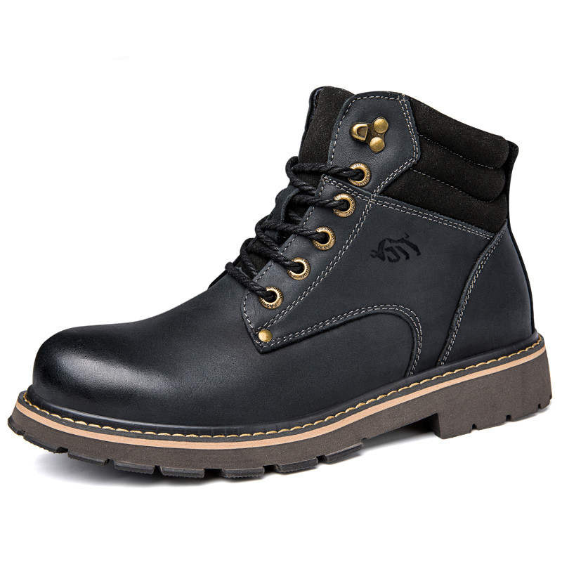 GONGNIULEITING Top Grain Cow Leather Short Combat Boots Men's