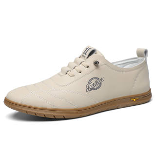 Tonlion Microfiber Leather Low top Skateboard Shoes Men's Ecru