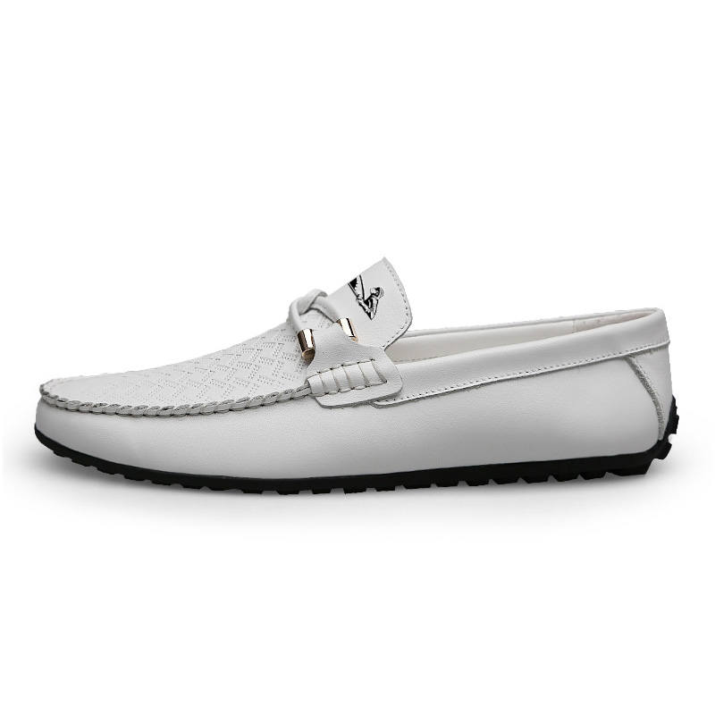 YINGLUNQISHI Top Grain Cow Leather Gommino Loafers Men's White