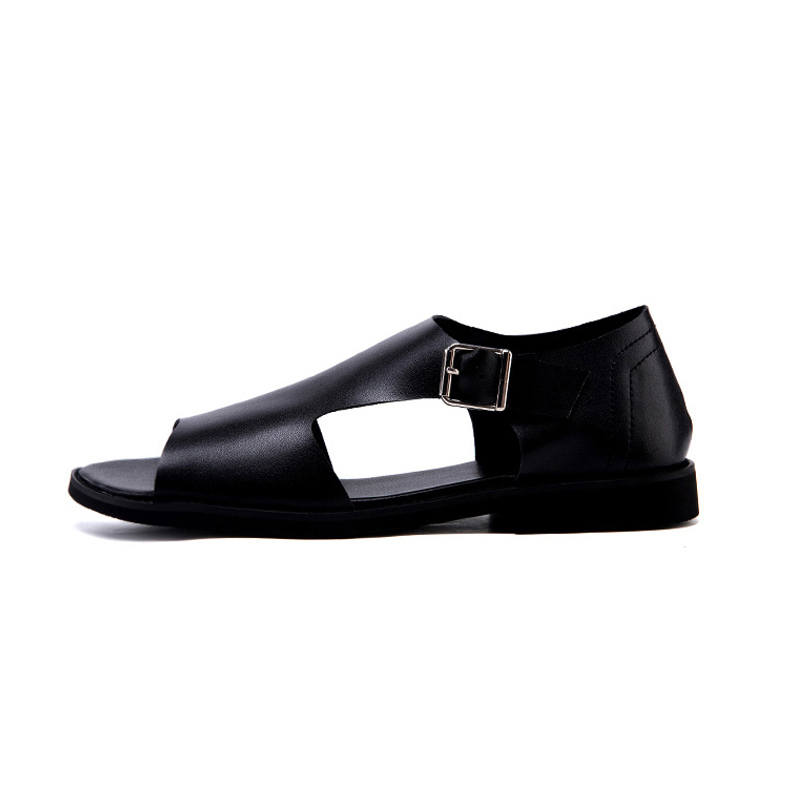 Devanro Devanro Cow Leather One Strap Sandals Men's Black