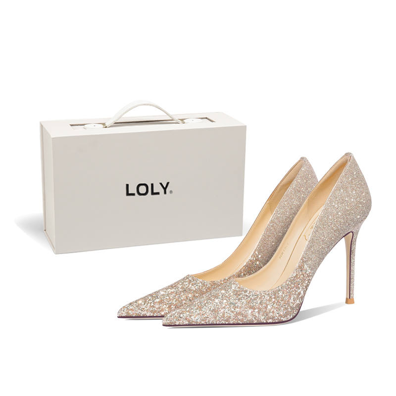 LOLY Slim Heel Box High Heels Women's Gold