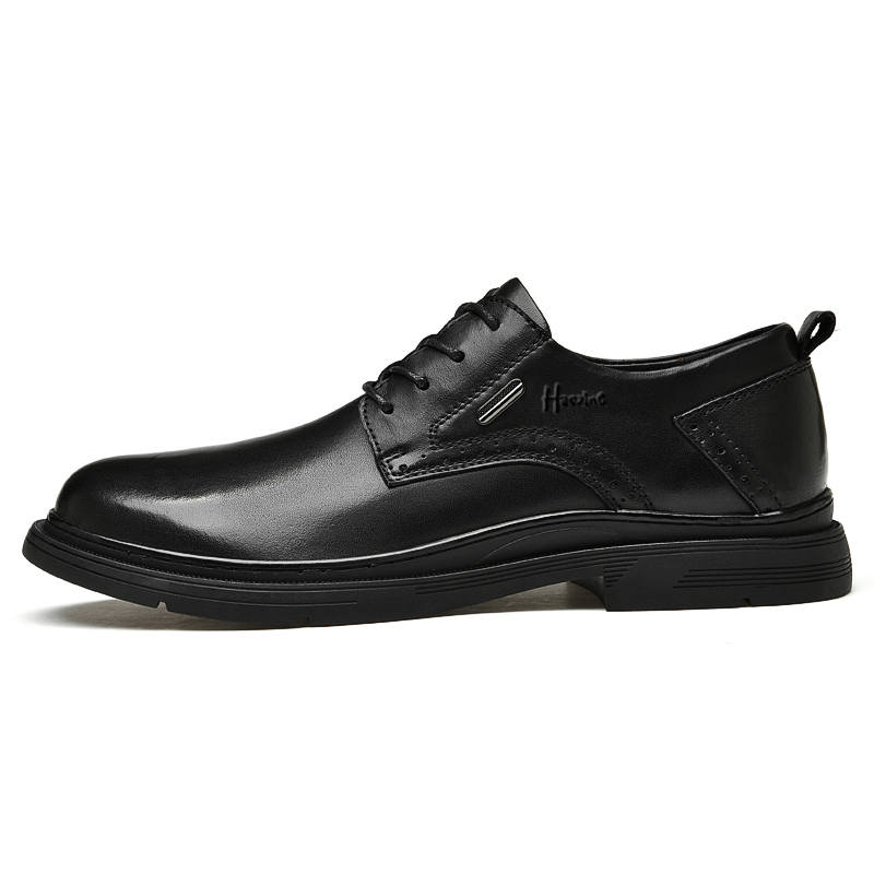 HAOXING Top Grain Cow Leather Casual Shoes Men's Black