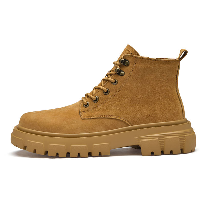 YINGLUNQISHI Fall Winter Yellow Boots Top Grain Cow Leather Short Combat Boots Men's Yellow