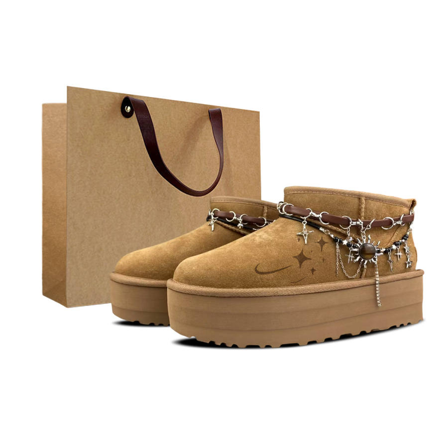 UGG UGG Cow Split Leather Short Snow Boots Women's Chestnut