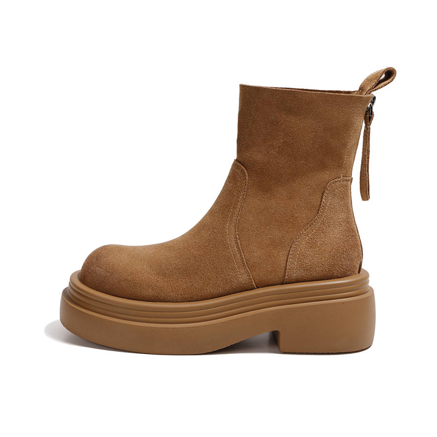 BOJUEMAO Cow Split Leather Ankle Boots Women's Chestnut