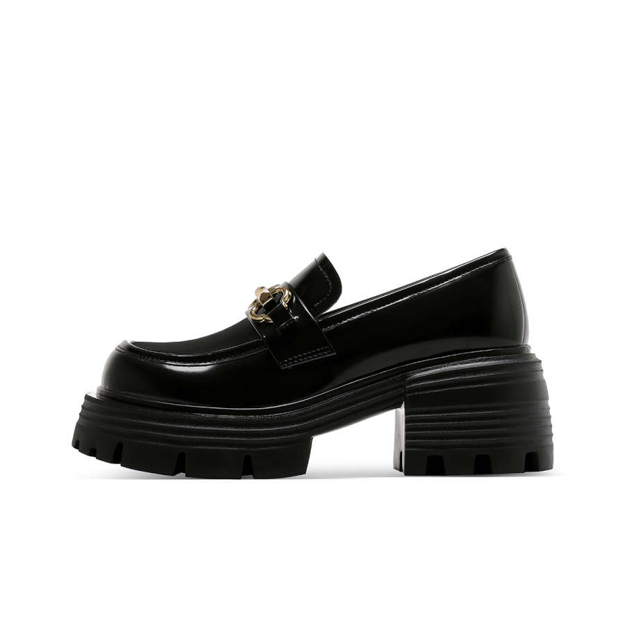 ST&SAT ST&SAT Cow Split Leather Chunky Heel High Heels 7cm Women's Black