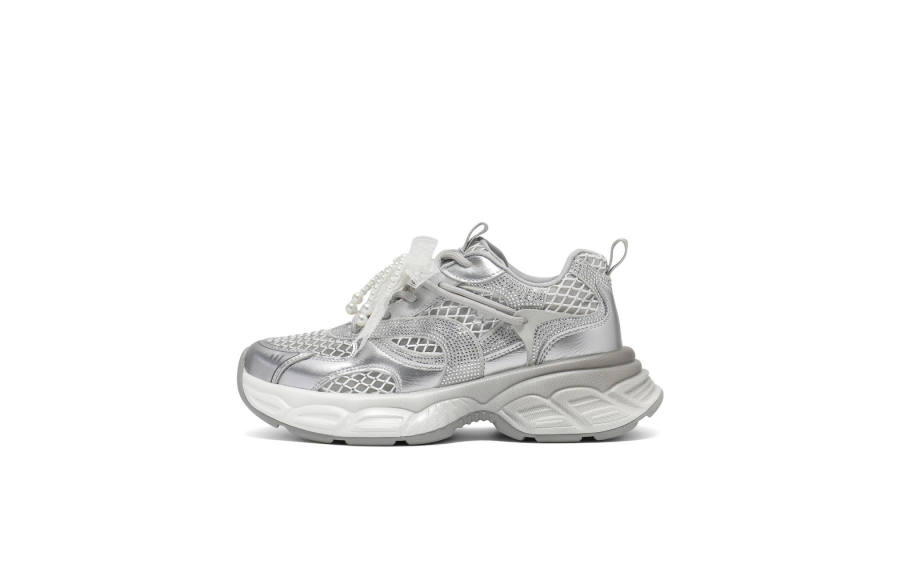 BELLE Textile, Synthetic Leather Slip Resistant, Abrasion Resistant, Height Increasing Low top Chunky Sneakers Women's