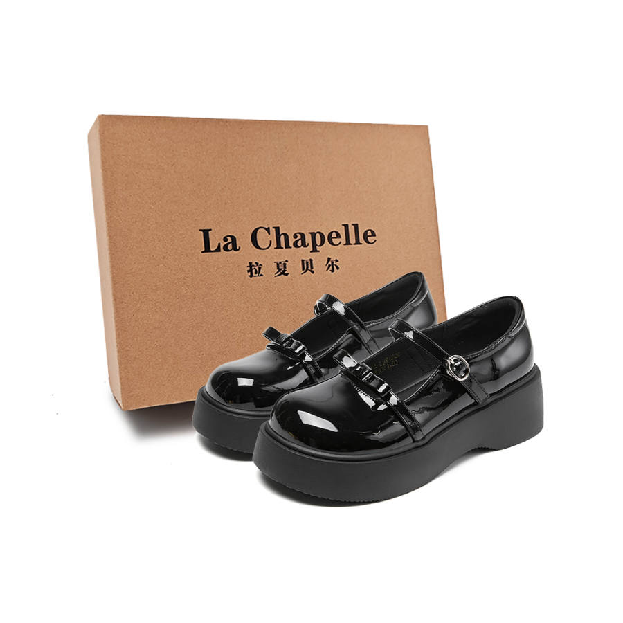 La Chapelle Sweet Style Niche, French Fashion Small Leather Shoes Chunky Heel Mary Jane Shoes 4.8cm Women's Black