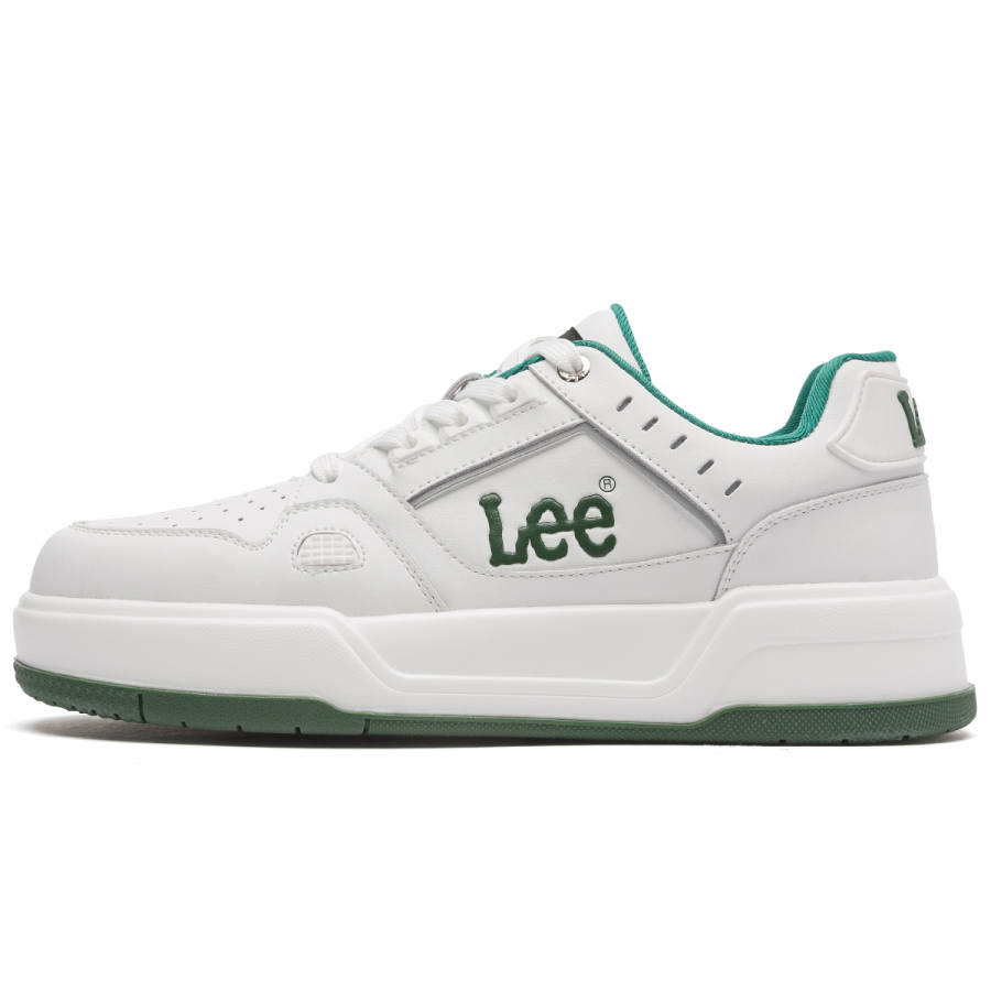 Lee White Sneakers Synthetic Leather, Split Cow Leather Low top Skateboard Shoes Men's