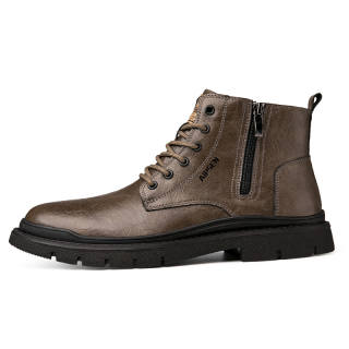 AIPSEN Boots Genuine Leather Cow Split Leather Short Combat Boots, High Top Men's