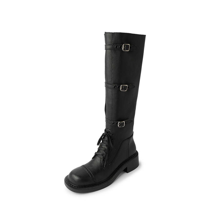Hankermeet Cow Split Leather Knee high Boots 4cm Women's