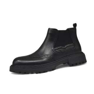 Devanro Top Grain Cow Leather Short Chelsea Boots 3cm Men's Black
