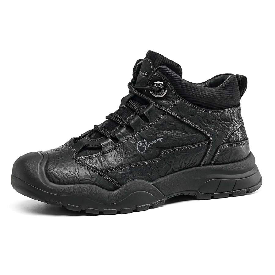 C°BANNER Cow Leather Slip Resistant Mid top Casual Shoes Men's Black
