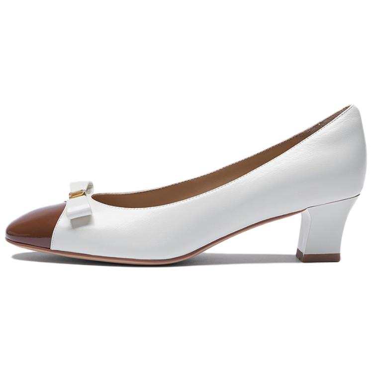 Le Saunda Chunky Heel High Heels Women's Cream White+Coffee