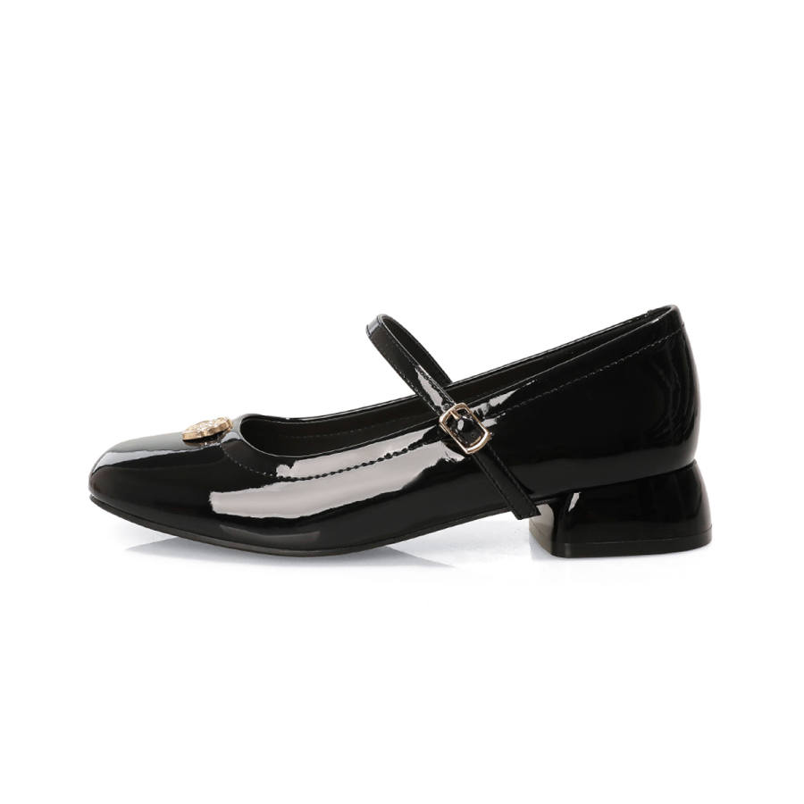 BOJUEMAO Pu Chunky Heel Mary Jane Shoes 3cm Women's