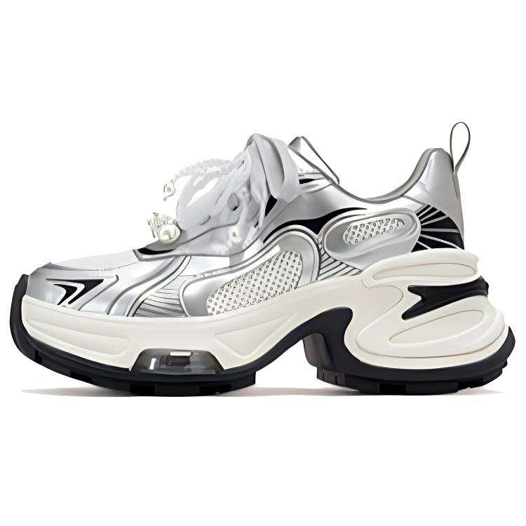 VITTORIO VENTURA Fabric Low top Chunky Sneakers Women's Silver Black White