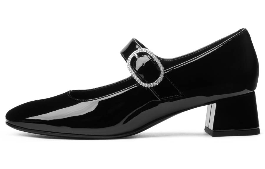 CHARLES&KEITH Small Ck PU Synthetic Leather Chunky Heel Mary Jane Shoes 4cm Women's Multicolor