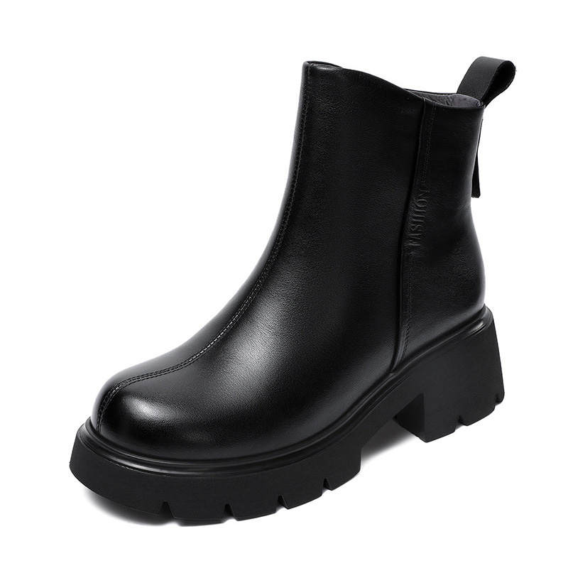 Devanro Devanro Top Grain Cow Leather Ankle Boots 5.5cm Women's Black