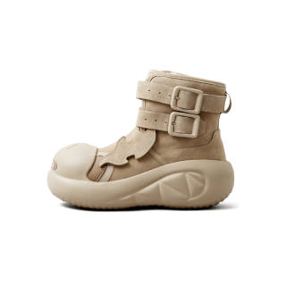 CHIKOKU Snarling Shark Cow Split Leather Short Snow Boots Women's Wheat Beige