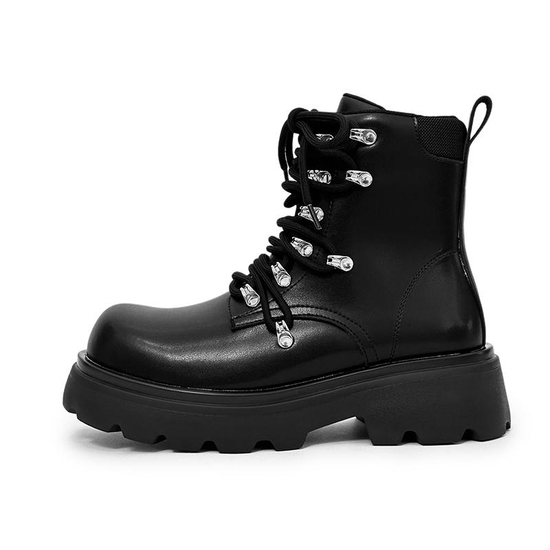 GONGNIULEITING GONGNIULEITING Cow Split Leather Short Combat Boots Men's Black