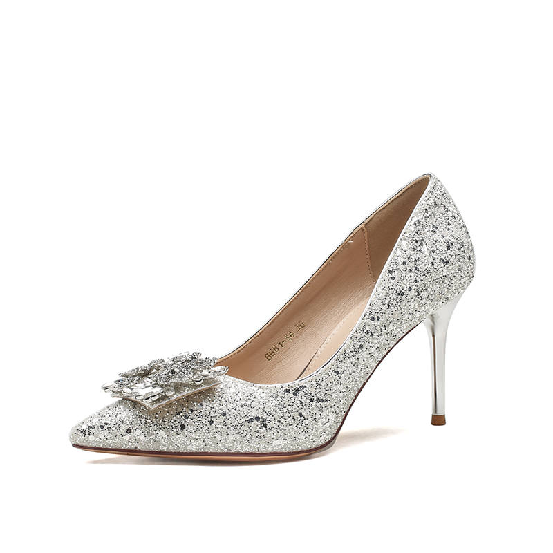 QITUMAUL Silk Slim Heel High Heels Women's