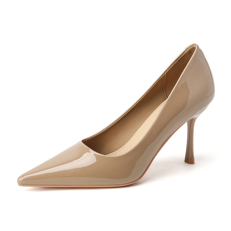 Zubumei Leather Slim Heel High Heels 8cm Women's