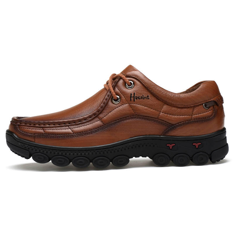 HAOXING Top Grain Cow Leather Casual Shoes Men's Brown