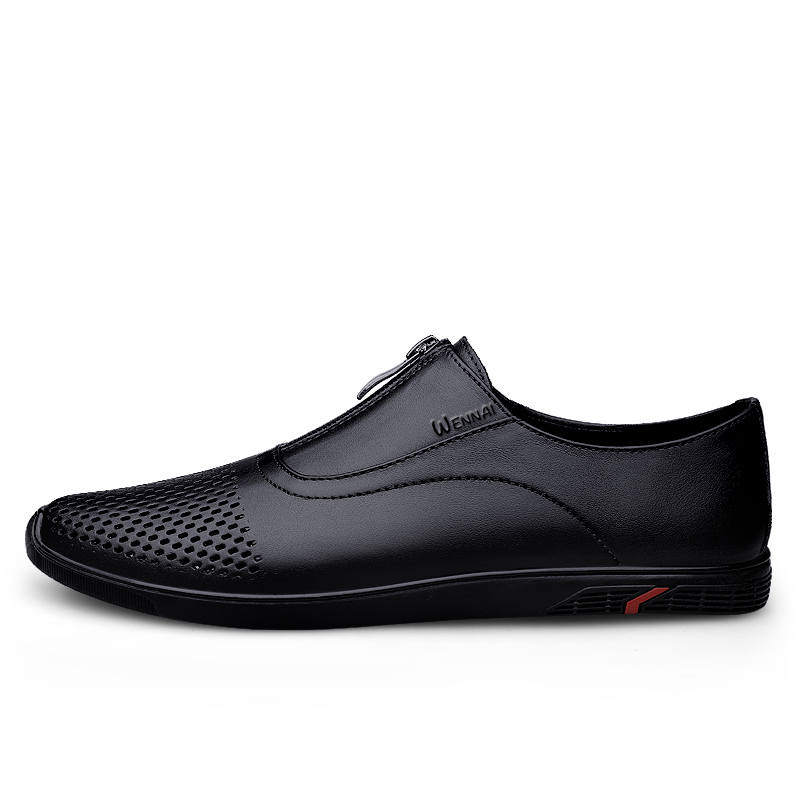 WENNAI Top Grain Cow Leather Casual Shoes Men's Black