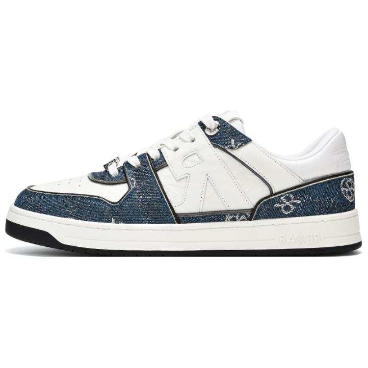 RARE RICH Collection Textile, Cow Leather Low top Skateboard Shoes Men's White Blue
