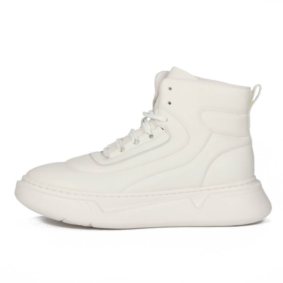 TIEKE Top Grain Cow Leather High top Casual Shoes Men's White