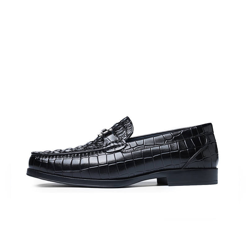 LAORENTOU Crocodile Leather Loafers 2.5cm Men's Black