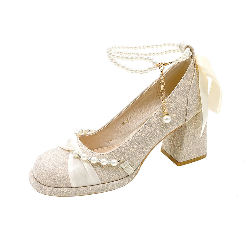 Crelinkxlat Chunky Heel High Heels Women's Apricot