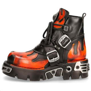 NEW ROCK Cow Leather Ankle Boots Unisex Red