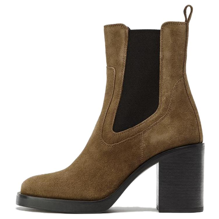 ZARA Cow Leather Short Chelsea Boots 8.5cm Women's Brown